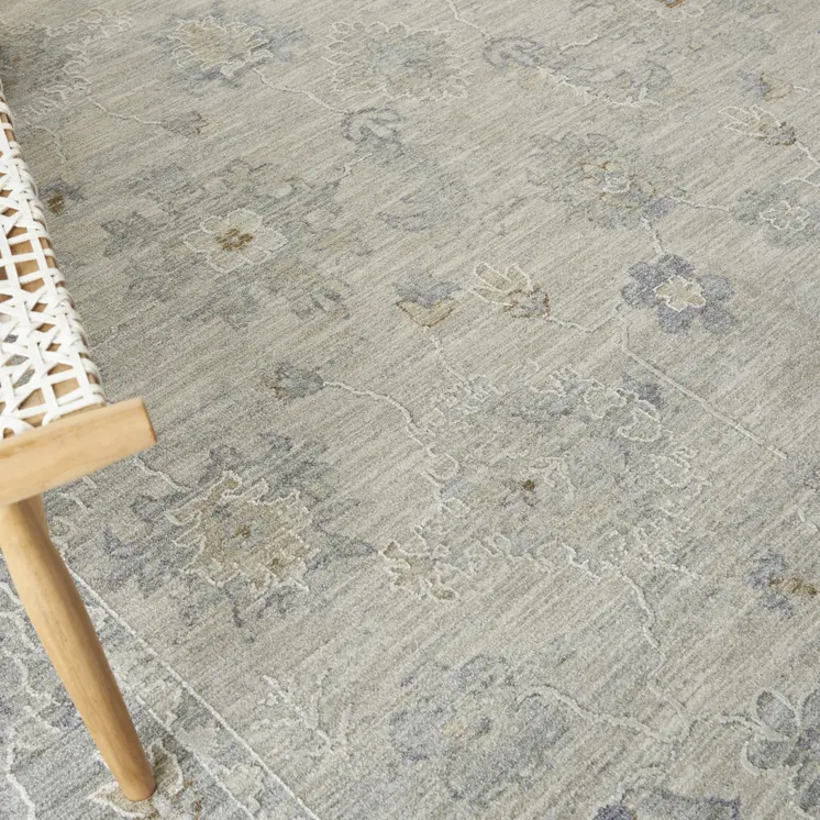 8' X 10' Ivory and Gray Floral Power Loom Area Rug