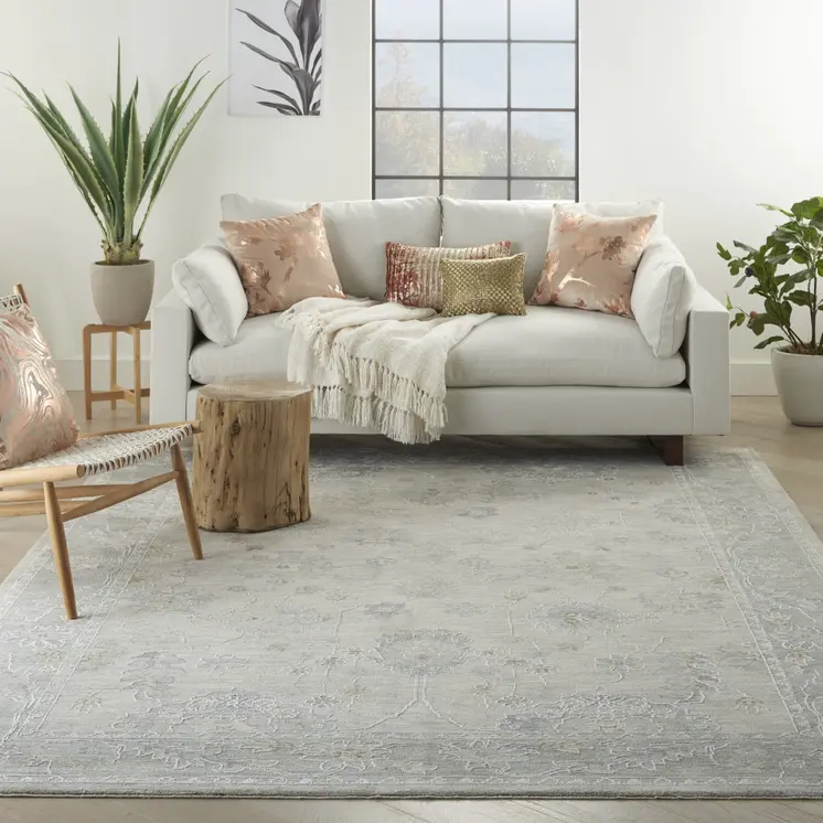 8' X 10' Ivory and Gray Floral Power Loom Area Rug