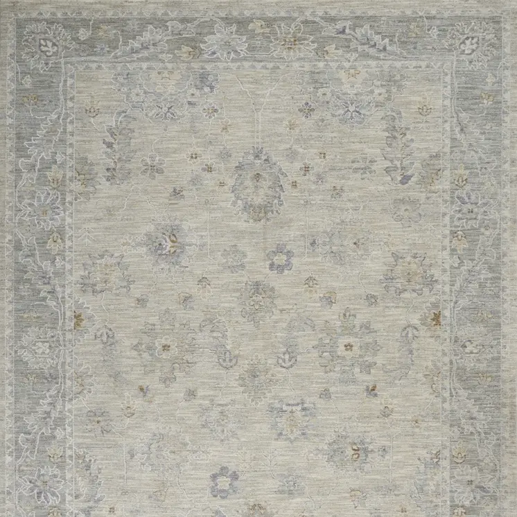 8' X 10' Ivory and Gray Floral Power Loom Area Rug
