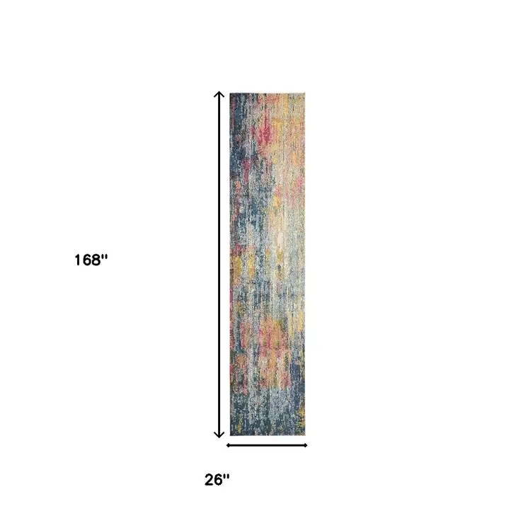 14' Blue and Orange Abstract Non Skid Runner Rug