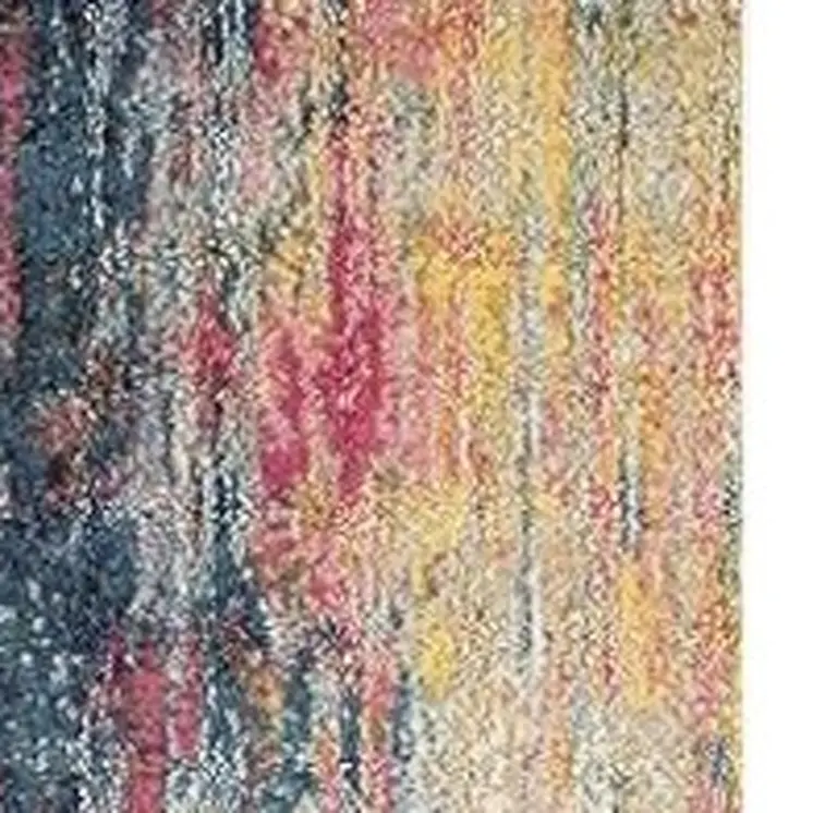 14' Blue and Orange Abstract Non Skid Runner Rug