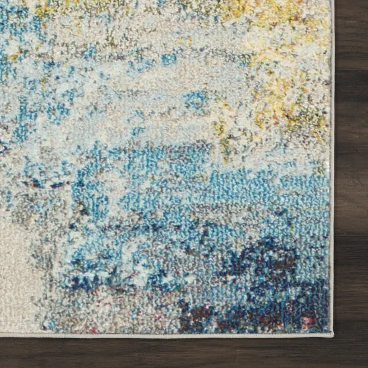 14' Blue and Orange Abstract Non Skid Runner Rug