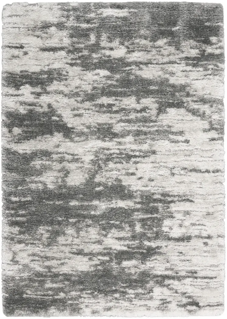 5' X 7' Charcoal and Ivory Abstract Shag Area Rug