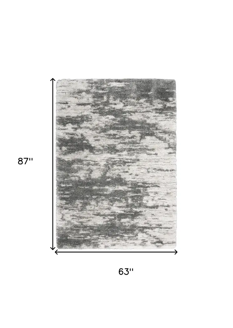 5' X 7' Charcoal and Ivory Abstract Shag Area Rug
