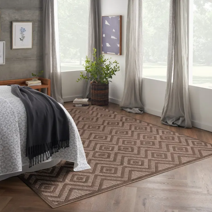 8' X 10' Dark Brown And Light Brown Geometric Indoor Outdoor Area Rug