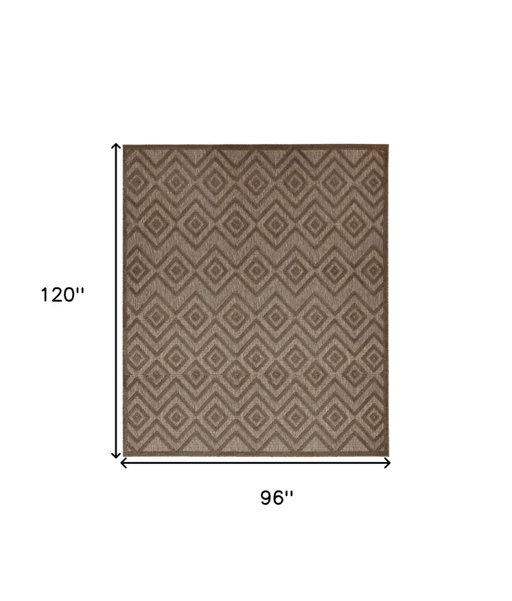 8' X 10' Dark Brown And Light Brown Geometric Indoor Outdoor Area Rug