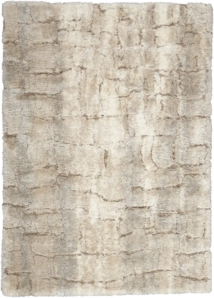 5' X 7' Beige and Ivory Abstract Shag Area Rug