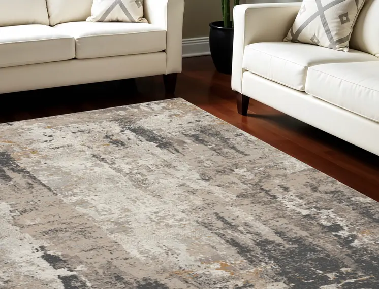 8' X 10' Cream Black and Gray Abstract Area Rug