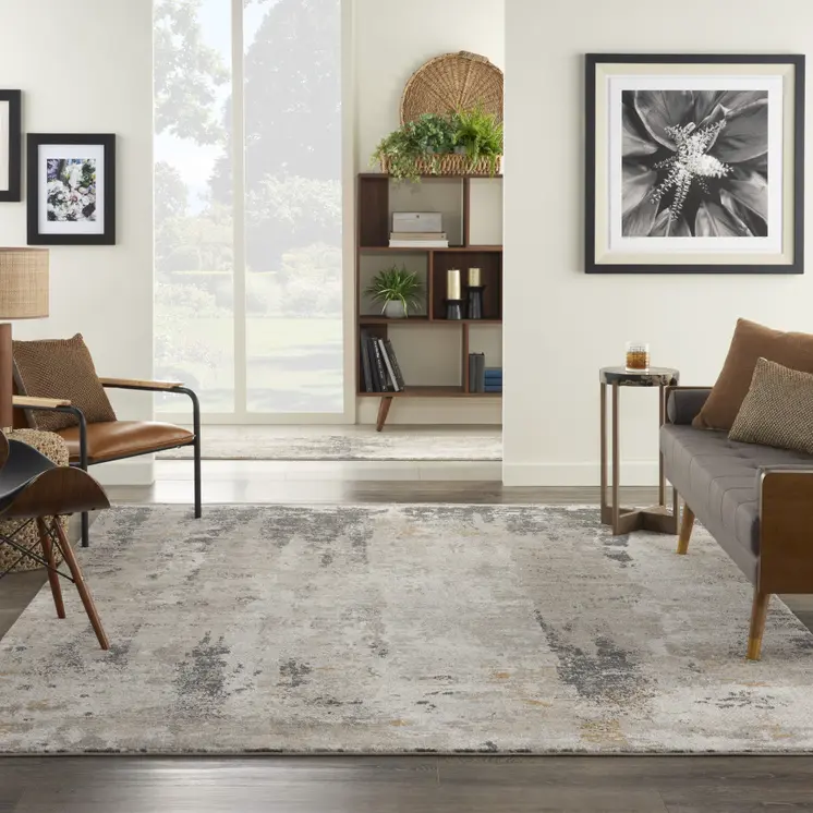 8' X 10' Cream Black and Gray Abstract Area Rug