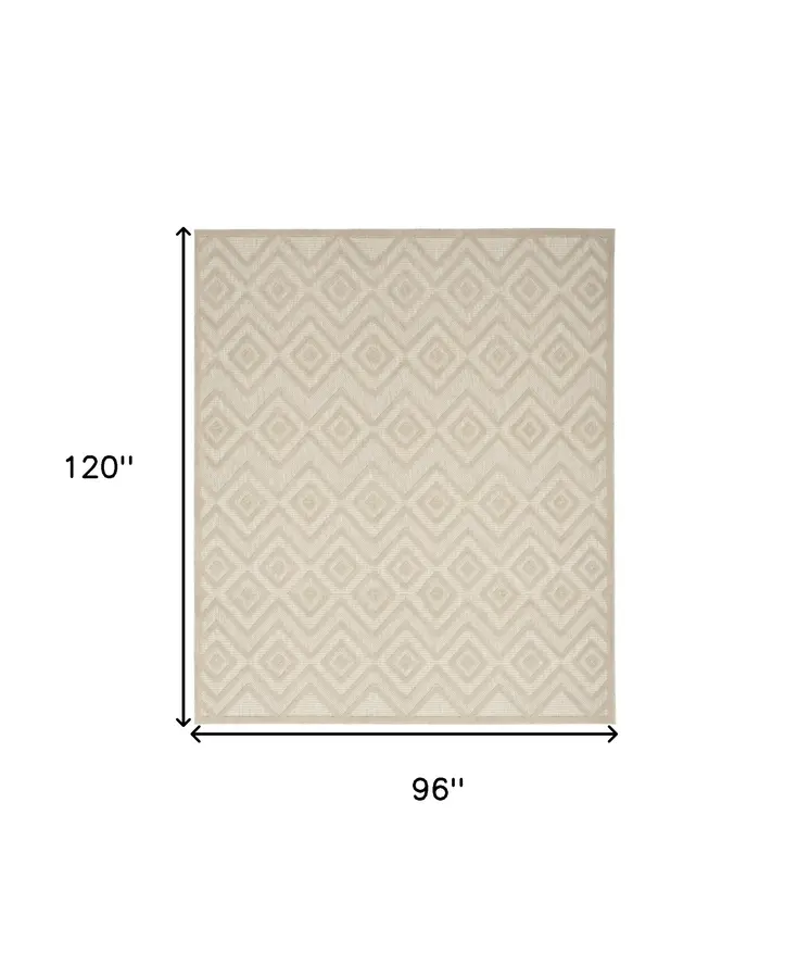 8' X 10' Cream And Beige Geometric Indoor Outdoor Area Rug