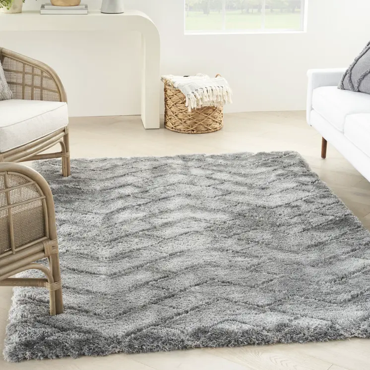5' X 7' Gray Chevron Shag Area Rug