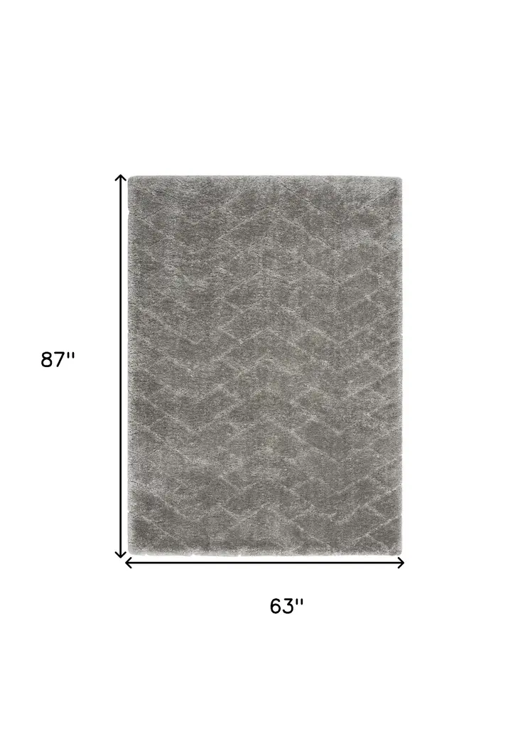 5' X 7' Gray Chevron Shag Area Rug
