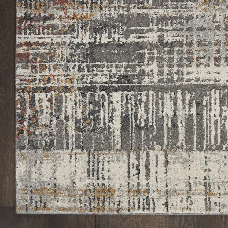8' X 10' Ivory Gray and Golden Brown Abstract Area Rug