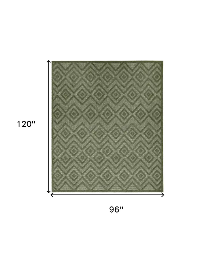 8' X 10' Dark Green And Light Green Geometric Indoor Outdoor Area Rug