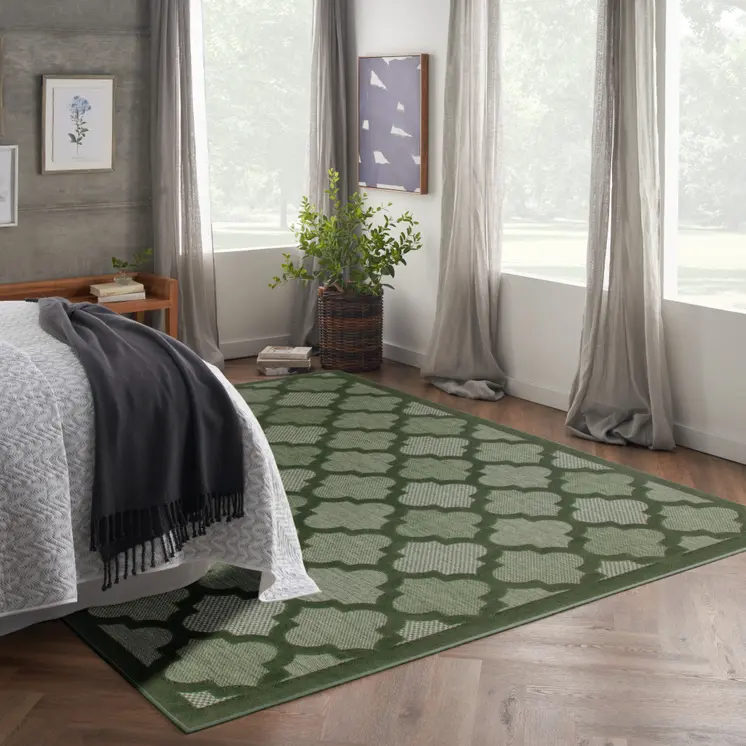 8' X 10' Dark Green And Light Green Trellis Indoor Outdoor Area Rug