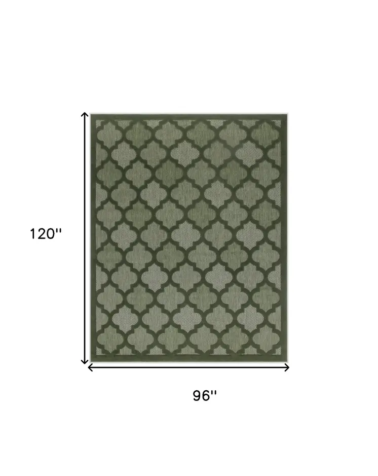 8' X 10' Dark Green And Light Green Trellis Indoor Outdoor Area Rug