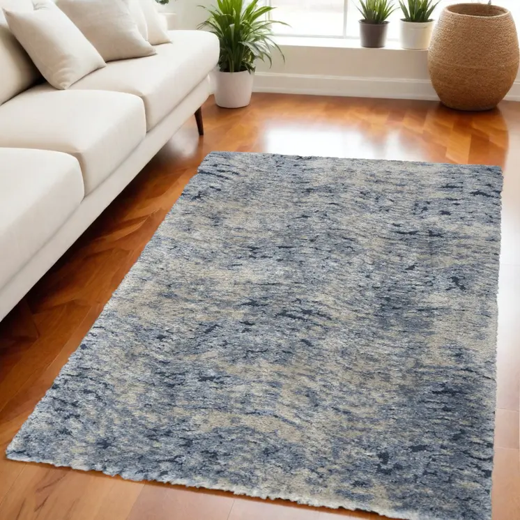 5' X 7' Sky Blue Abstract Shag Area Rug