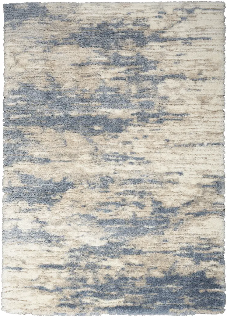 5' X 7' Light Blue Gray and Beige Abstract Shag Area Rug