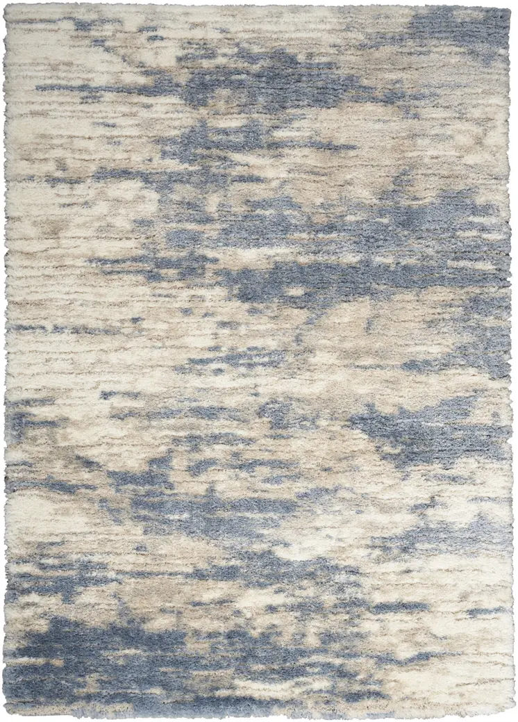 5' X 7' Light Blue Gray and Beige Abstract Shag Area Rug