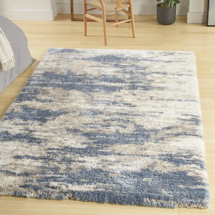 5' X 7' Light Blue Gray and Beige Abstract Shag Area Rug