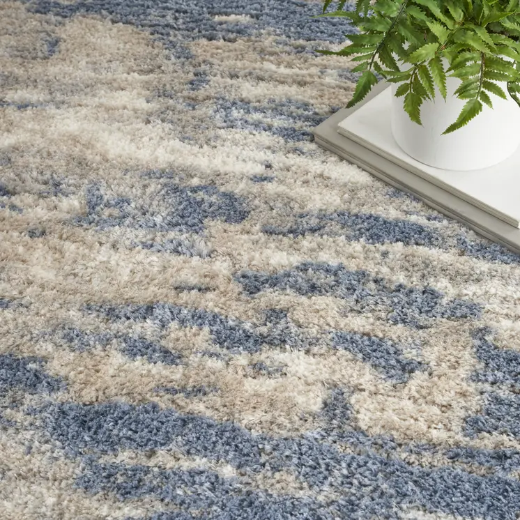5' X 7' Light Blue Gray and Beige Abstract Shag Area Rug