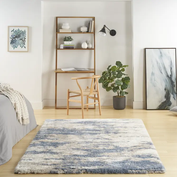 5' X 7' Light Blue Gray and Beige Abstract Shag Area Rug