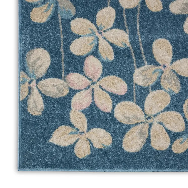8' X 10' Turquoise and Cream Floral Area Rug