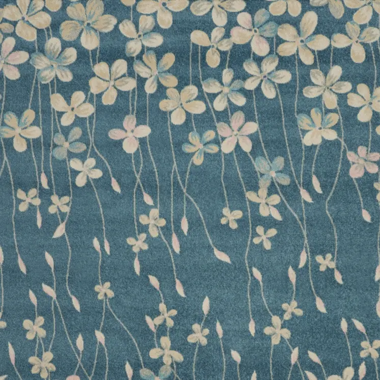 8' X 10' Turquoise and Cream Floral Area Rug