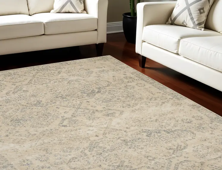 8' X 10' Beige And Gray Geometric Distressed Area Rug