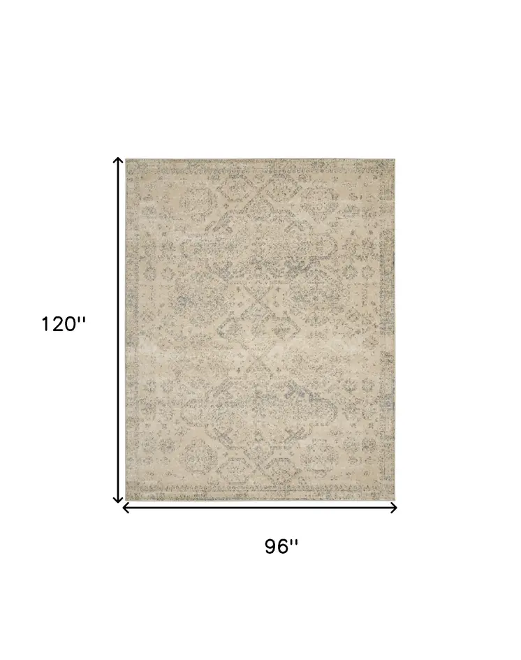 8' X 10' Beige And Gray Geometric Distressed Area Rug