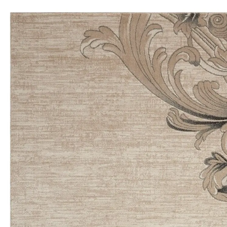 8' X 11' Tan Black and Ivory Damask Non Skid Area Rug