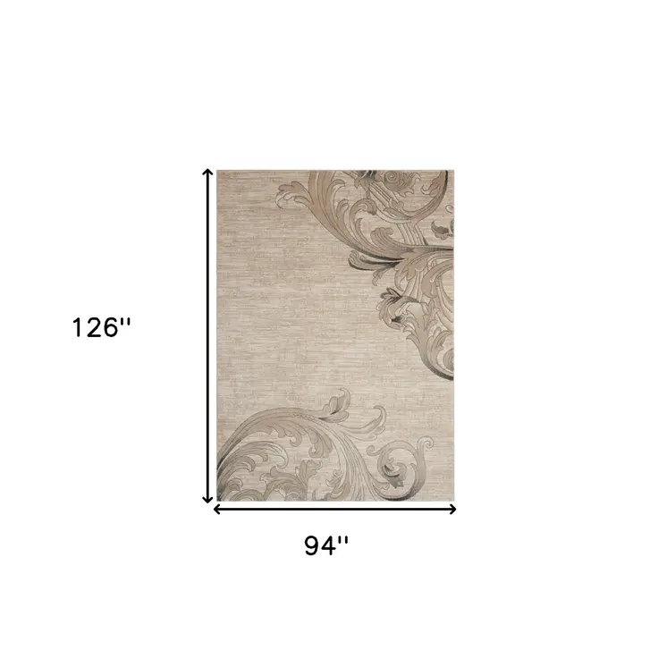 8' X 11' Tan Black and Ivory Damask Non Skid Area Rug