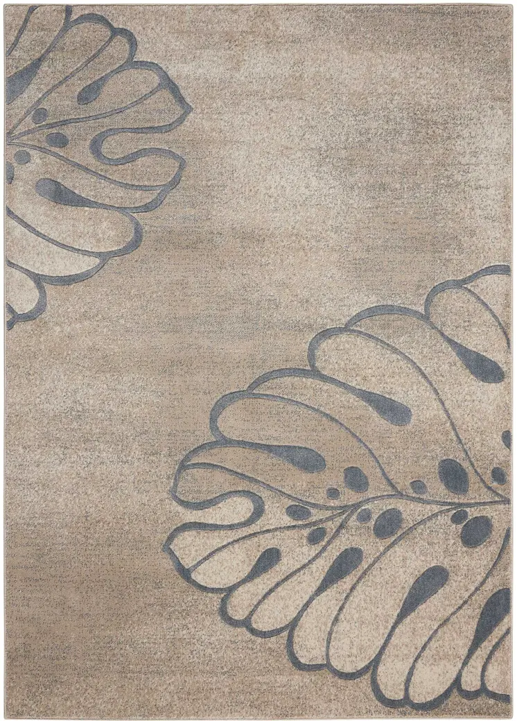 8' X 11' Beige and Gray Floral Non Skid Area Rug