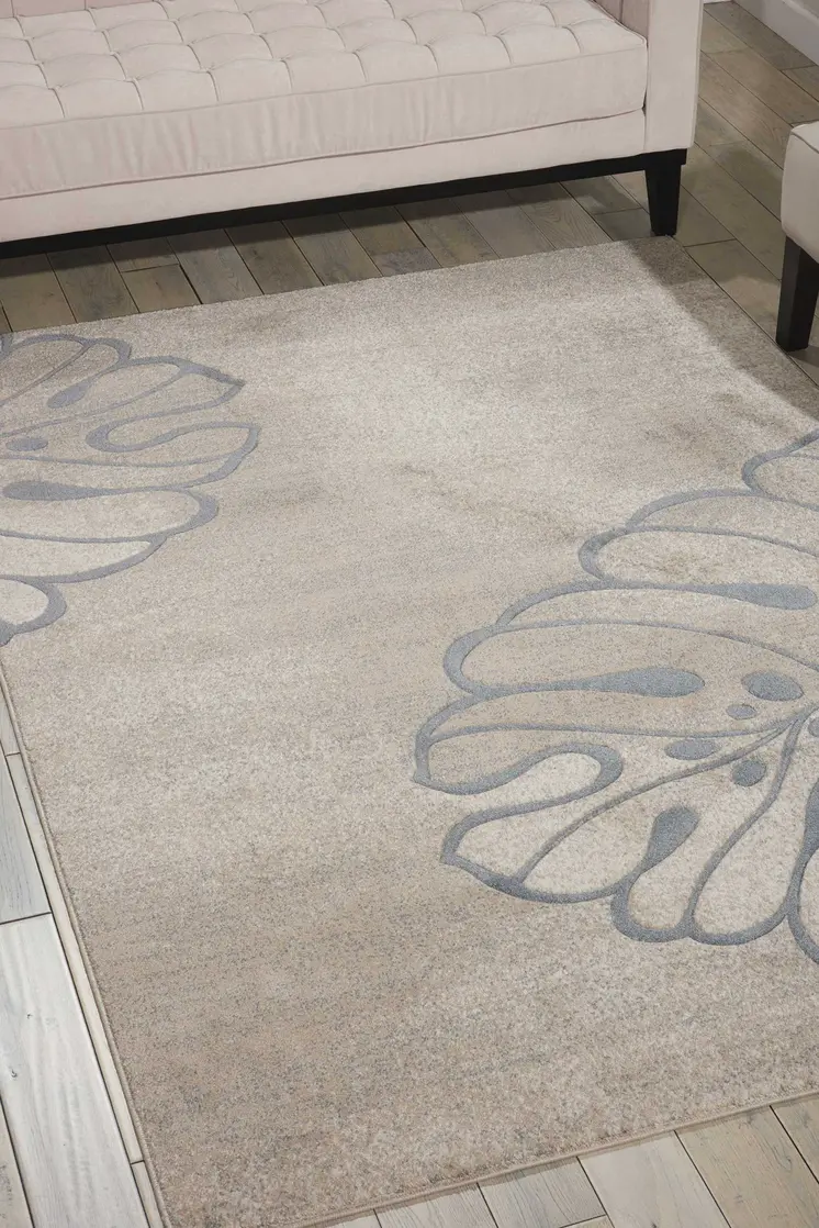 8' X 11' Beige and Gray Floral Non Skid Area Rug