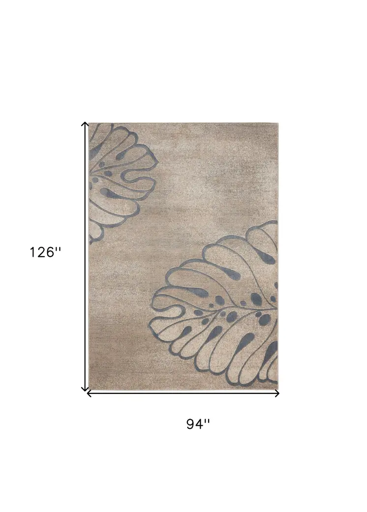 8' X 11' Beige and Gray Floral Non Skid Area Rug