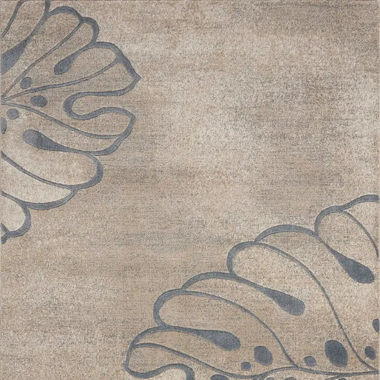 8' X 11' Beige and Gray Floral Non Skid Area Rug