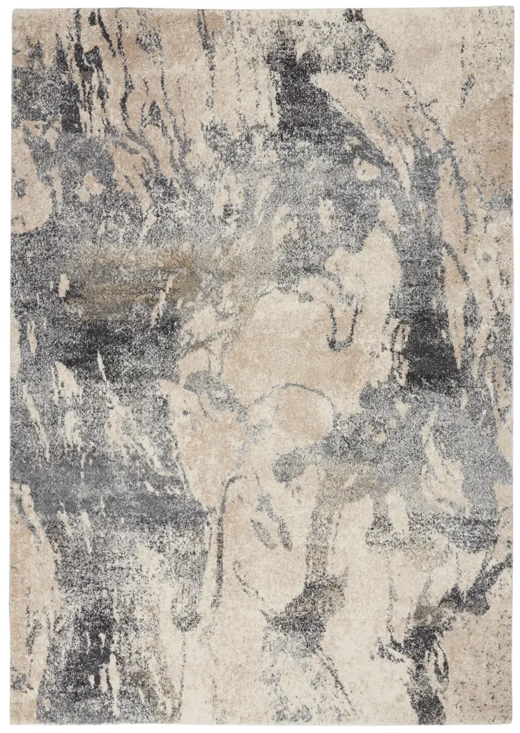 5' X 7' Cream and Gray Abstract Distressed Area Rug