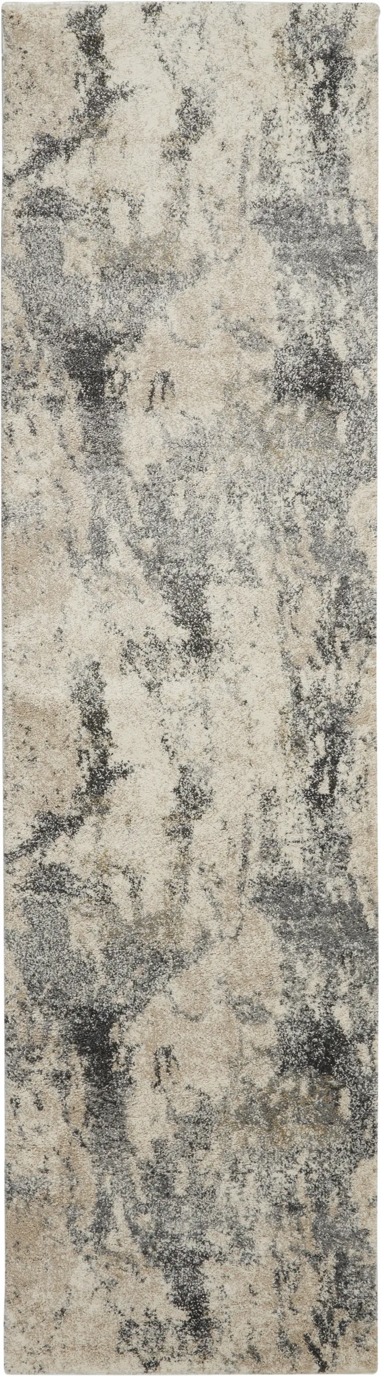 8' Cream and Gray Abstract Distressed Runner Rug