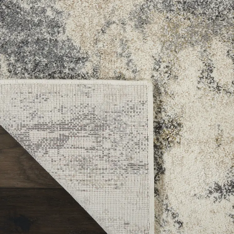 8' Cream and Gray Abstract Distressed Runner Rug