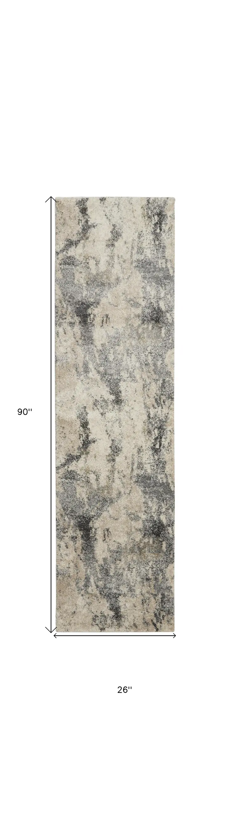 8' Cream and Gray Abstract Distressed Runner Rug