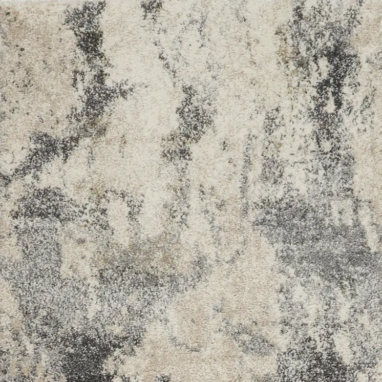 8' Cream and Gray Abstract Distressed Runner Rug