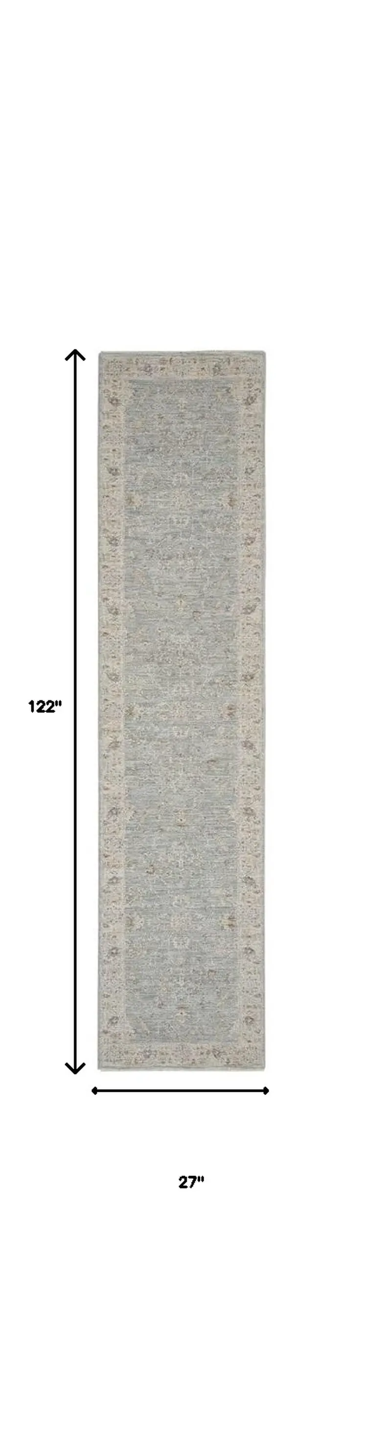 10' Ivory And Blue Floral Runner Rug