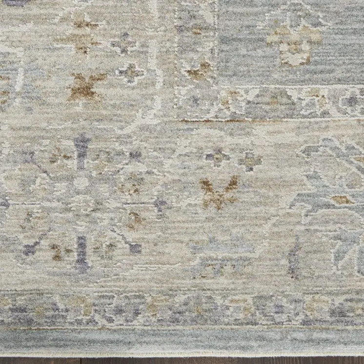 10' Ivory And Blue Floral Runner Rug