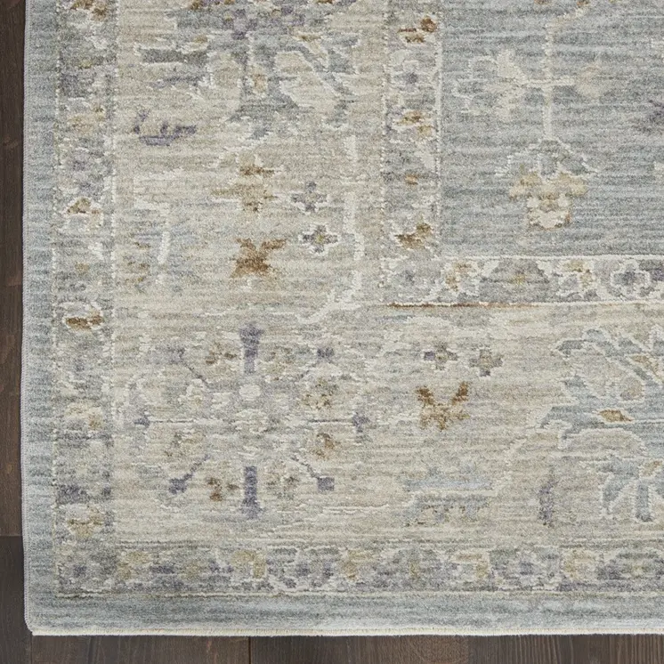 10' Ivory And Blue Floral Runner Rug