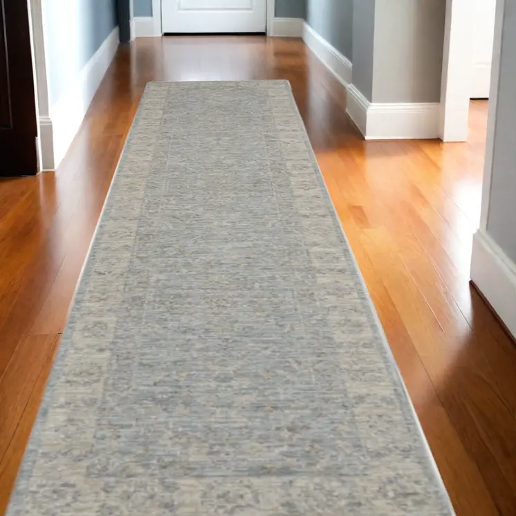 10' Blue Floral Runner Rug