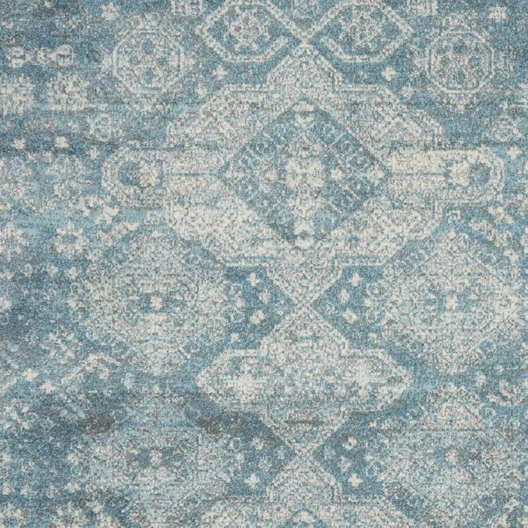 8' X 10' Ivory and Light Blue Geometric Distressed Area Rug
