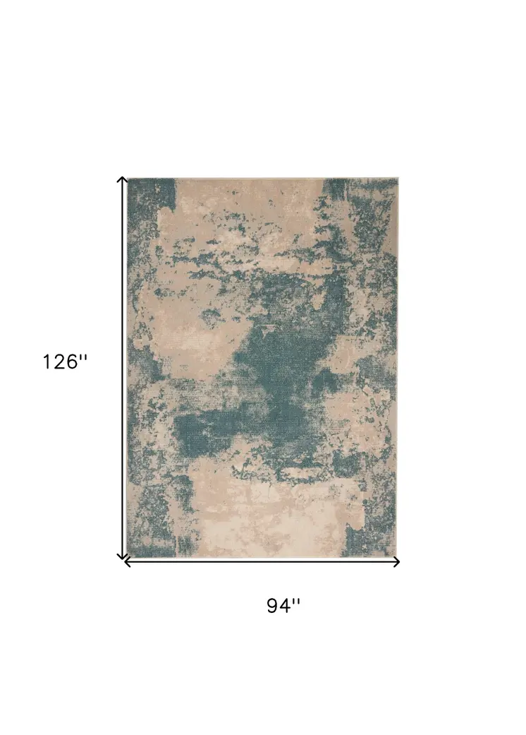 8' X 11' Teal and Ivory Abstract Non Skid Area Rug