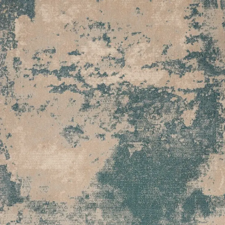 8' X 11' Teal and Ivory Abstract Non Skid Area Rug