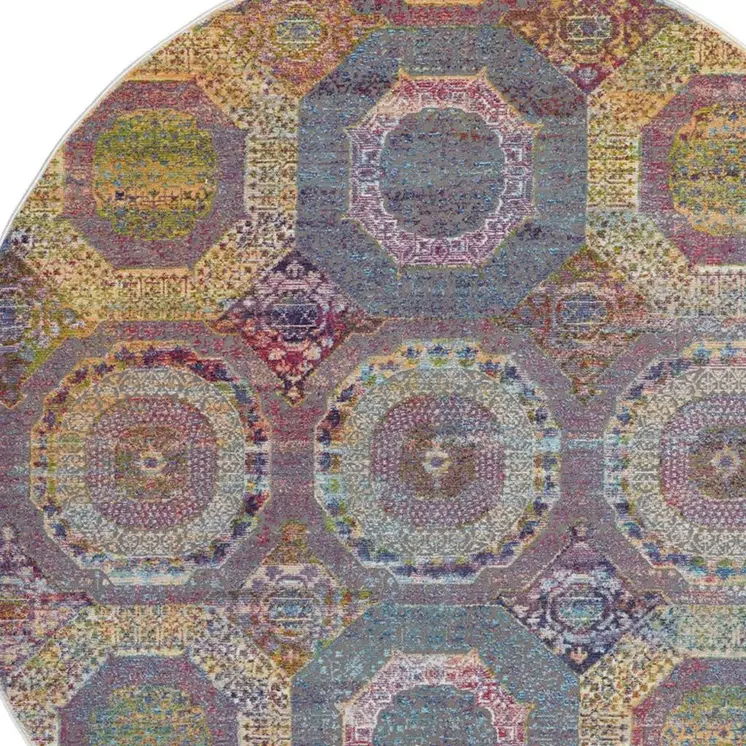 5' X 8' Ivory Blue and Green Floral Medallion Distressed Non Skid Area Rug