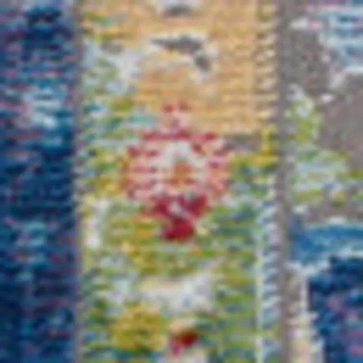 5' X 8' Ivory Blue and Green Floral Medallion Distressed Non Skid Area Rug